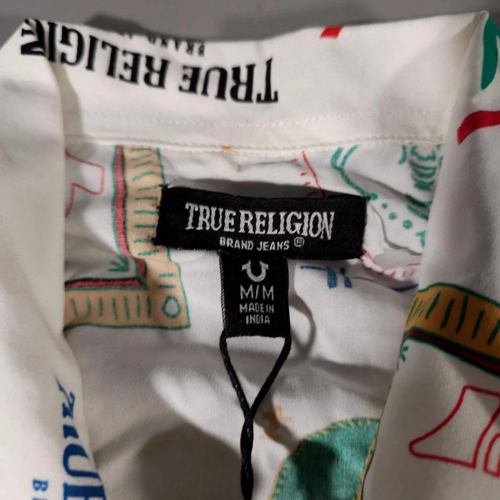 True Religion Resort Shirt Mens Medium Winter White SS Camp Collar 700720 NEW